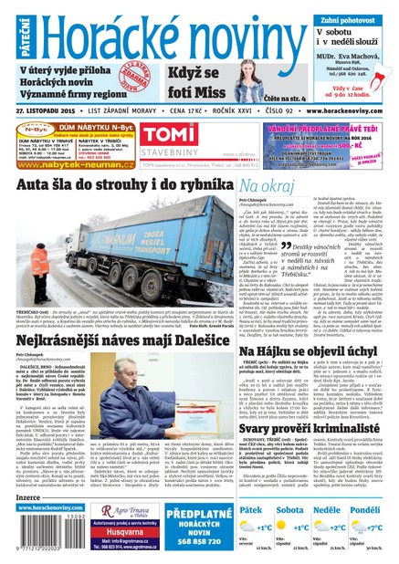 Horácké Noviny Pátek 27.11.2015 č. 92