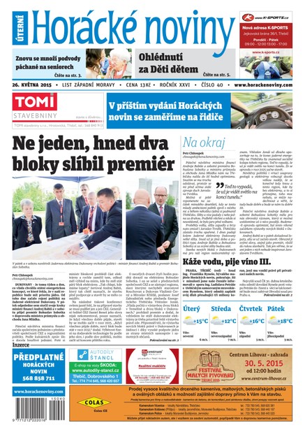 Horácké Noviny úterý 26.5.2015 č. 40