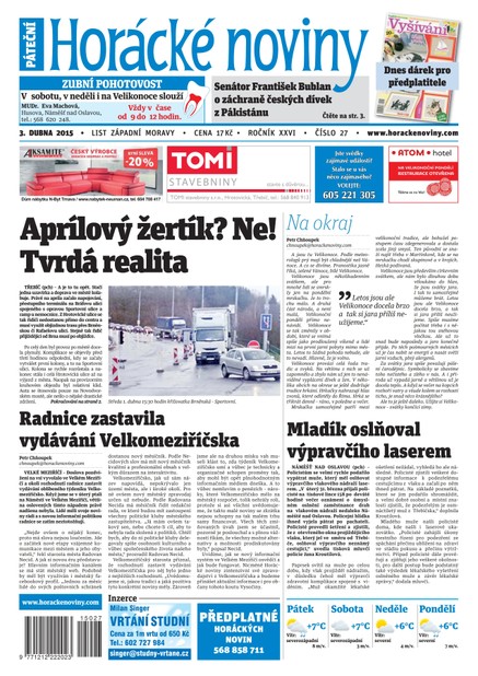 Horácké Noviny pátek 3. 4. 2015 č. 27