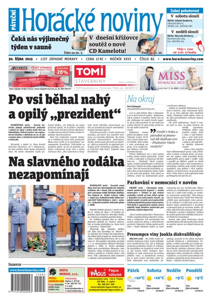 Horácké Noviny Pátek 30.10.2015 č. 85