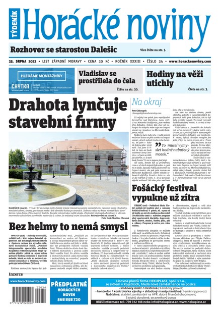 Horácké Noviny Čtvrtek 25.8.2022 č. 034