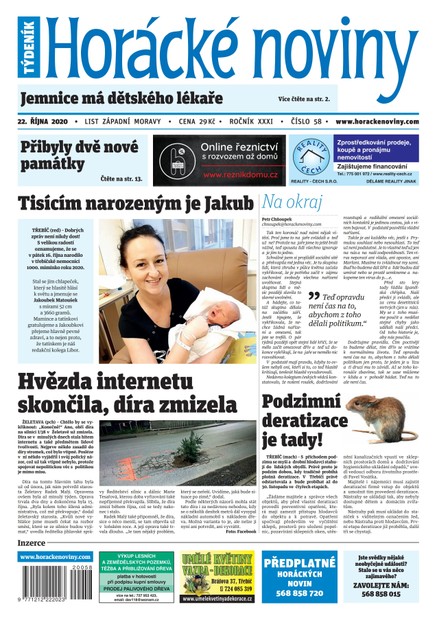 Horácké Noviny Čtvrtek 22.10.2020 č. 058