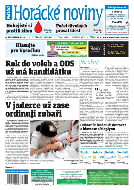 Horácké Noviny Pátek 8.11.2019 č. 085