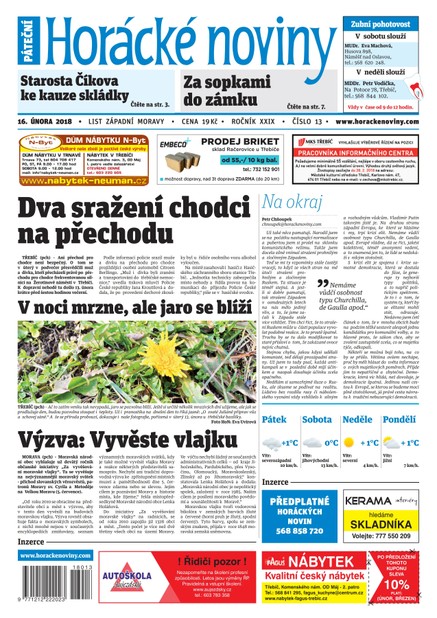 Horácké Noviny Pátek 16.2.2018 č. 013