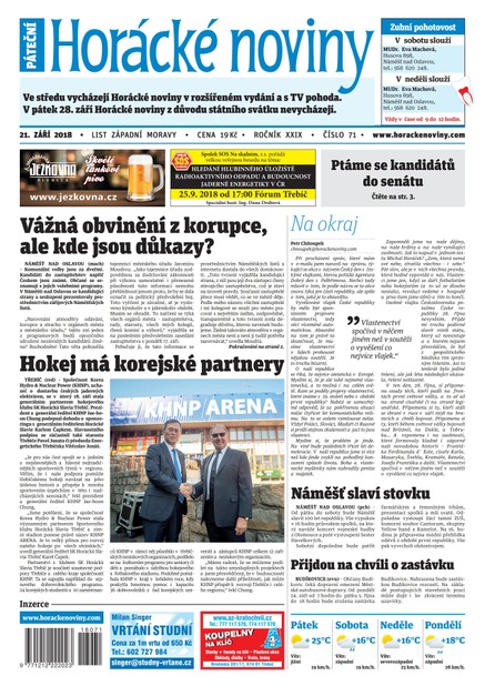 Horácké Noviny Pátek 21.9.2018 č. 071