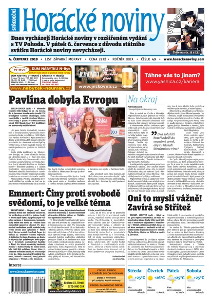 Horácké Noviny Středa 4.7.2018 č. 049