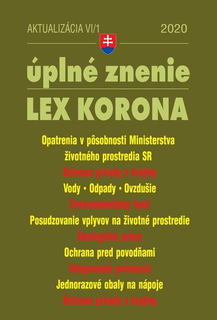 Aktualizácia VI/1 2020 – LEX-KORONA – životné prostredie, voda a ovzdušie, odpady a obaly